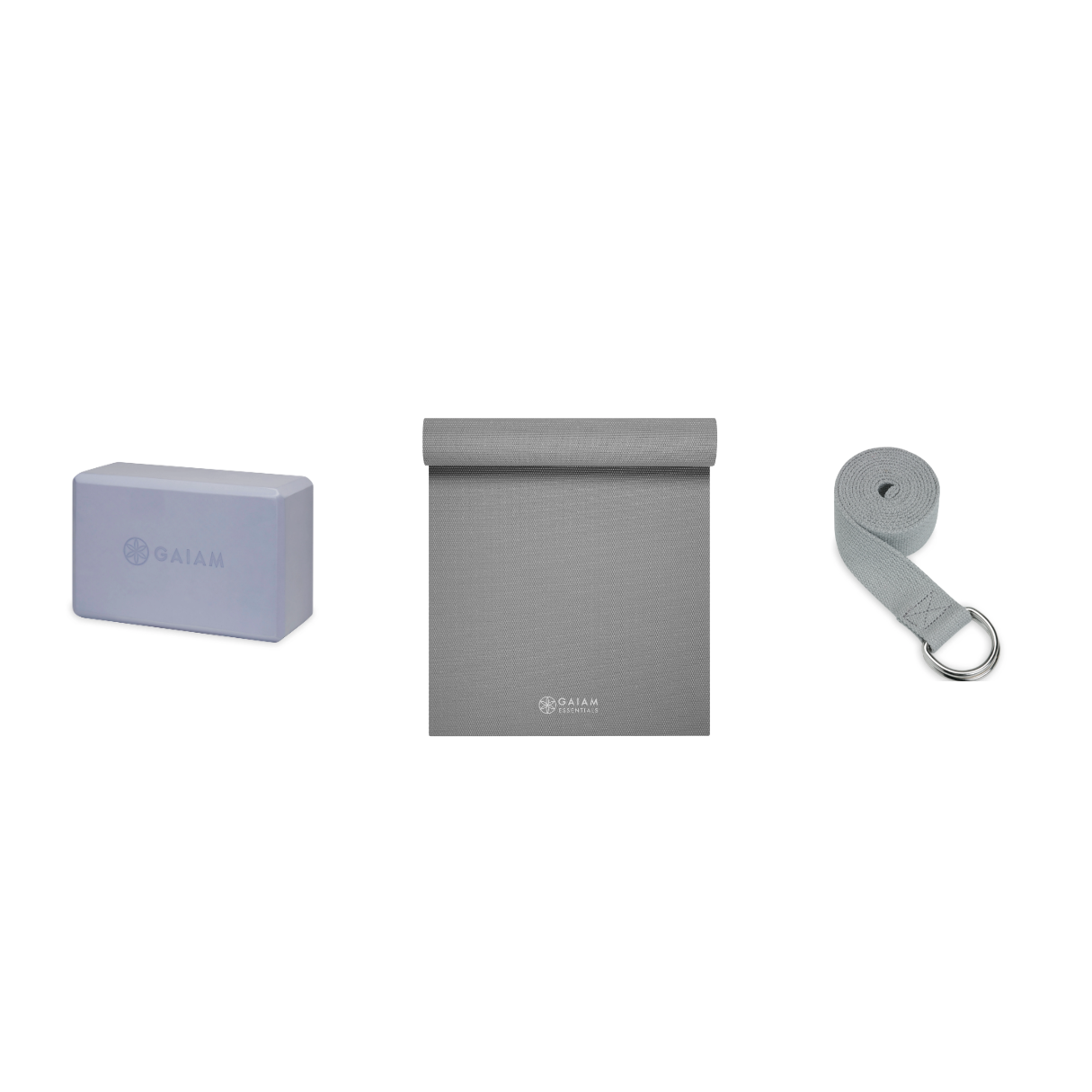 Yoga Bundle - Block (Wild Lilac), Mat (Grey), Strap (Grey)